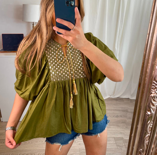 Olive Green Kaftan Top