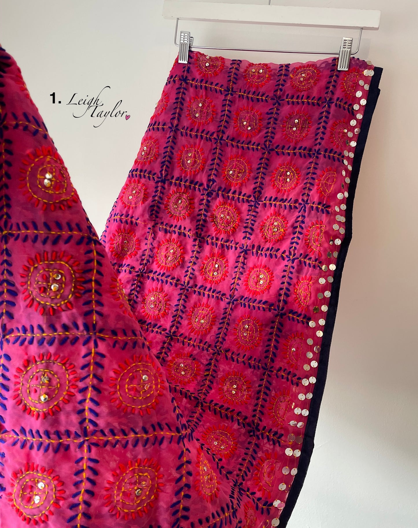 Pink/Red Phulkari Wool Scarves