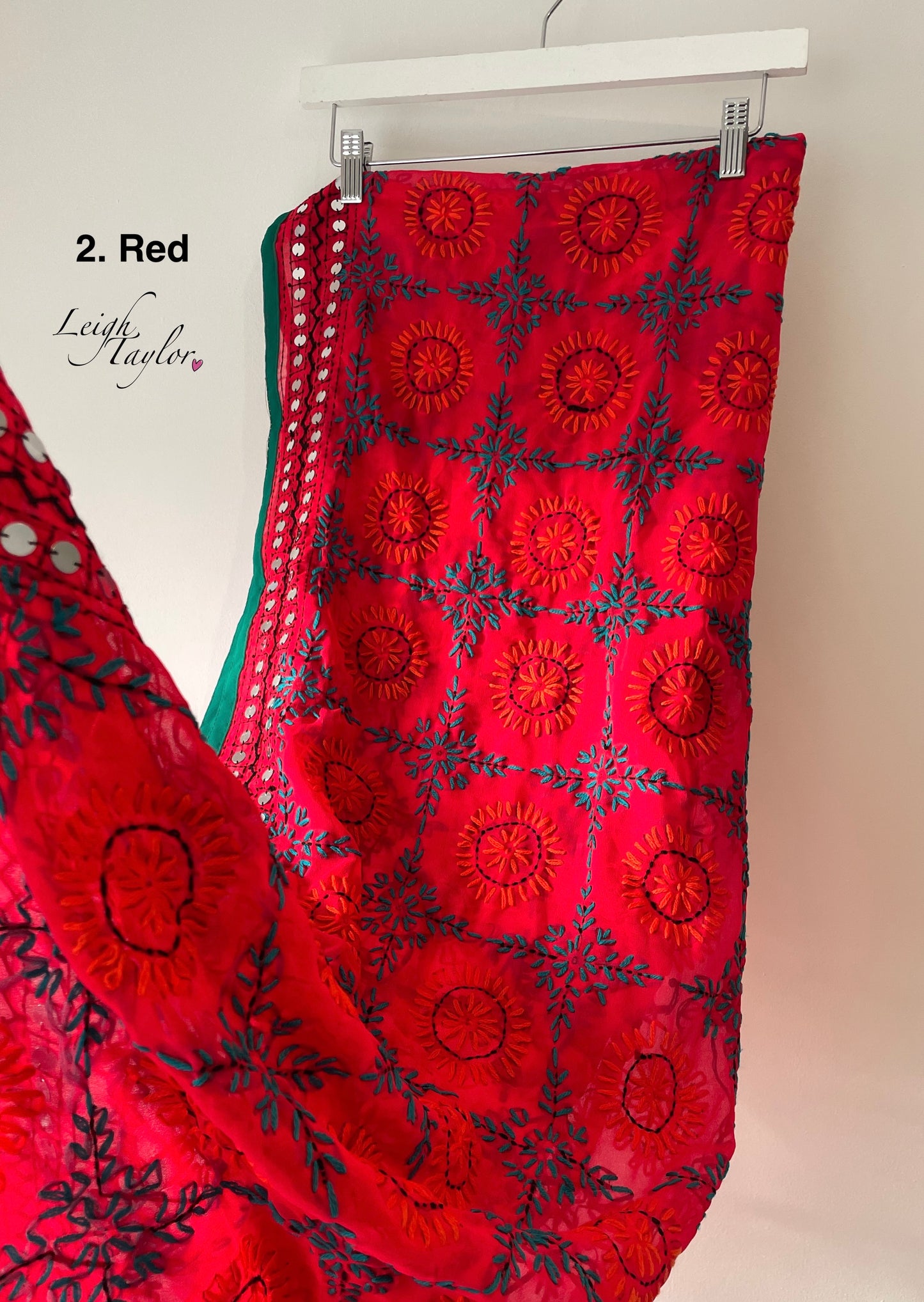 Pink/Red Phulkari Wool Scarves