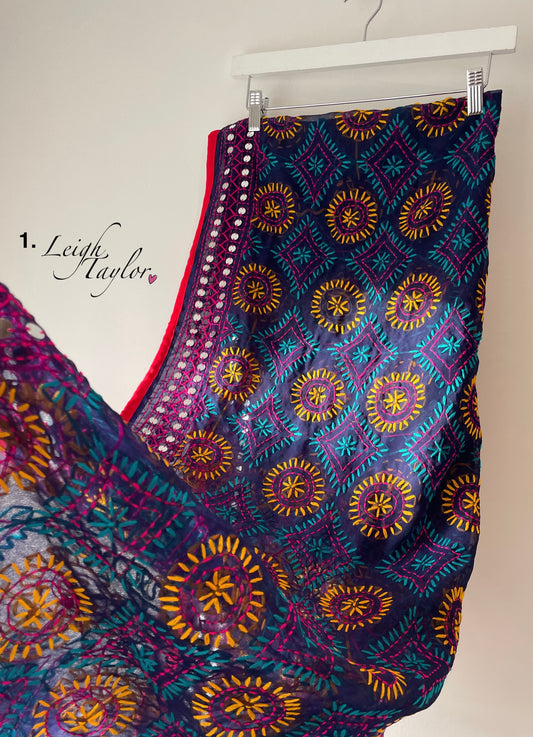 Purple/Dark Blue Phulkari Wool Scarves