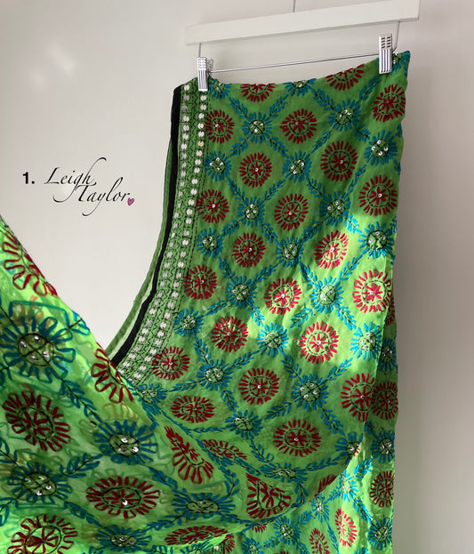 Green Phulkari Wool Scarves